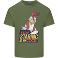 Stop Staring at My Cock Funny Rude Mens Cotton T-Shirt Tee Top Military Green