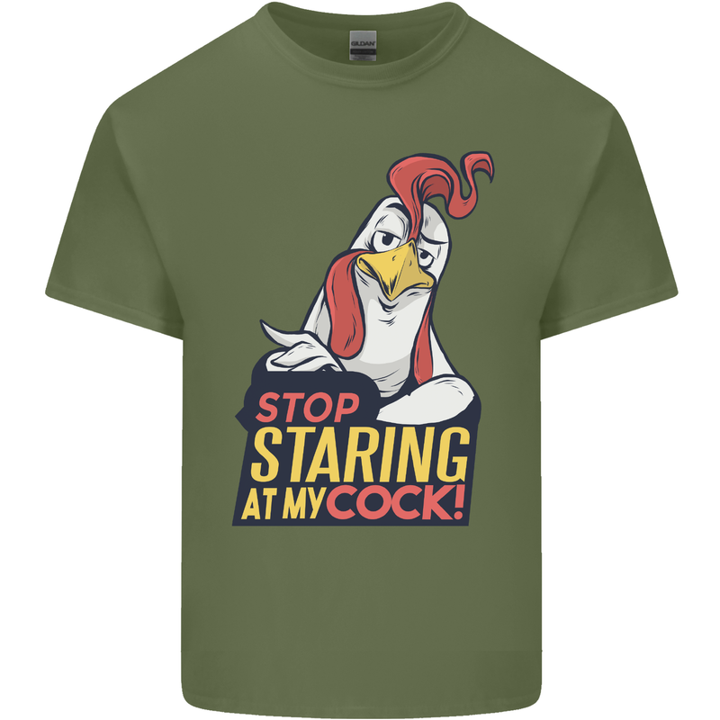 Stop Staring at My Cock Funny Rude Mens Cotton T-Shirt Tee Top Military Green