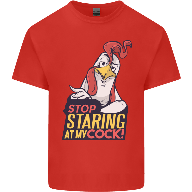 Stop Staring at My Cock Funny Rude Mens Cotton T-Shirt Tee Top Red