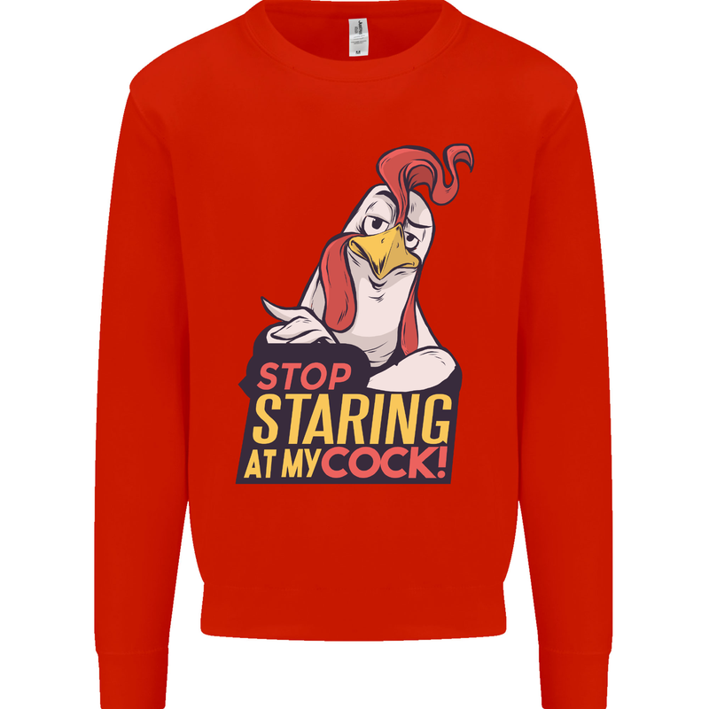 Stop Staring at My Cock Funny Rude Mens Sweatshirt Jumper Bright Red