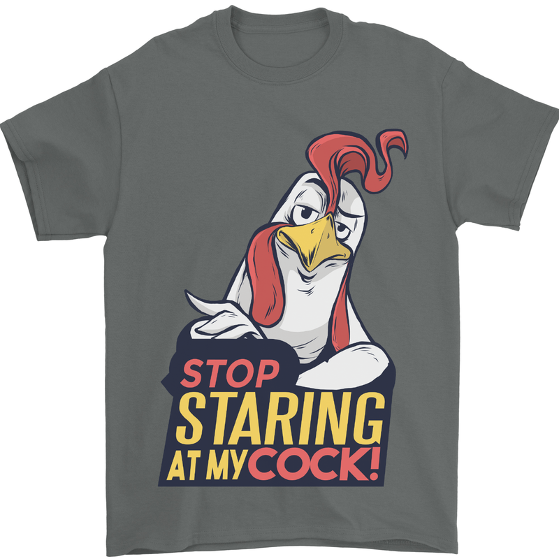 Stop Staring at My Cock Funny Rude Mens T-Shirt Cotton Gildan Charcoal