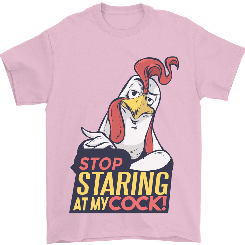 Stop Staring at My Cock Funny Rude Mens T-Shirt Cotton Gildan Light Pink