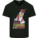 Stop Staring at My Cock Funny Rude Mens V-Neck Cotton T-Shirt Black