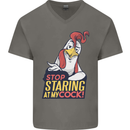 Stop Staring at My Cock Funny Rude Mens V-Neck Cotton T-Shirt Charcoal