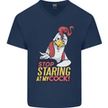 Stop Staring at My Cock Funny Rude Mens V-Neck Cotton T-Shirt Navy Blue