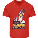 Stop Staring at My Cock Funny Rude Mens V-Neck Cotton T-Shirt Red