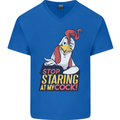 Stop Staring at My Cock Funny Rude Mens V-Neck Cotton T-Shirt Royal Blue