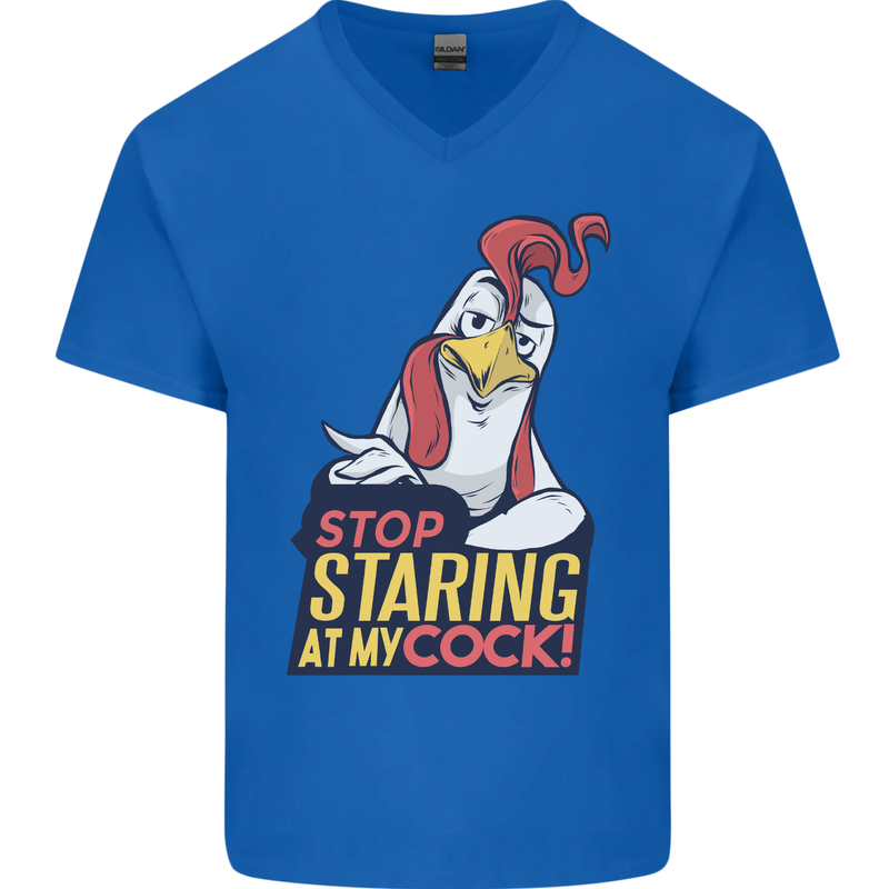 Stop Staring at My Cock Funny Rude Mens V-Neck Cotton T-Shirt Royal Blue