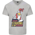 Stop Staring at My Cock Funny Rude Mens V-Neck Cotton T-Shirt Sports Grey