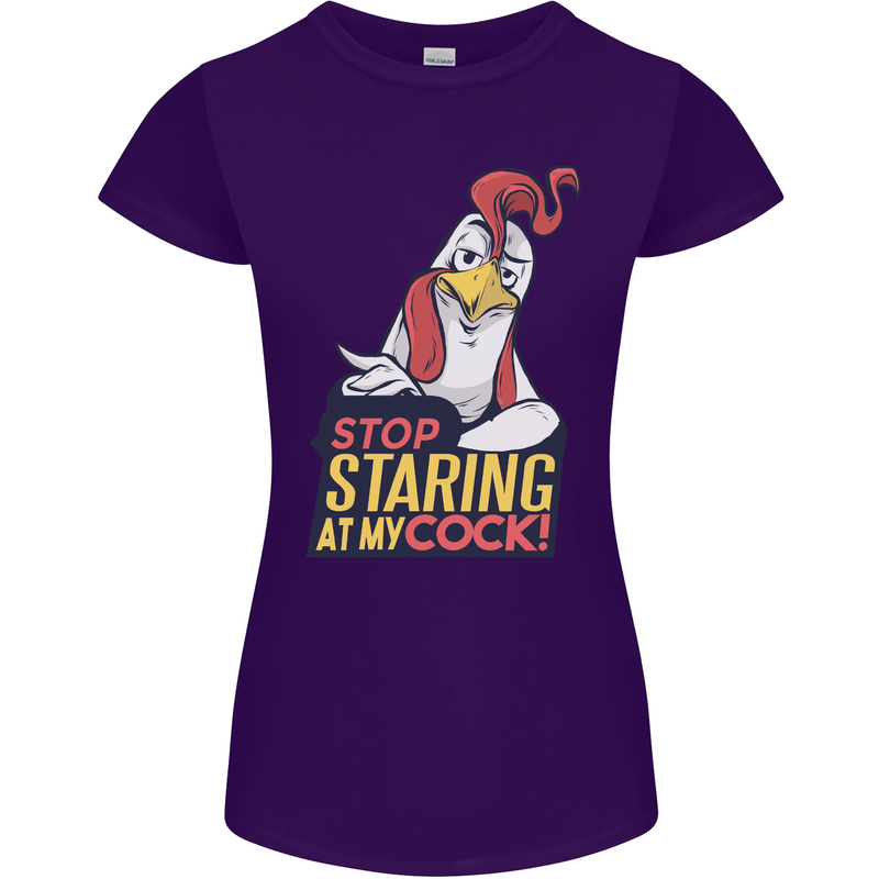 Stop Staring at My Cock Funny Rude Womens Petite Cut T-Shirt Purple