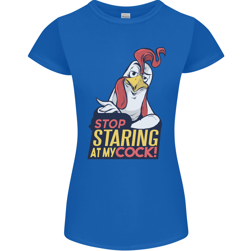 Stop Staring at My Cock Funny Rude Womens Petite Cut T-Shirt Royal Blue