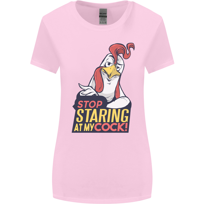 Stop Staring at My Cock Funny Rude Womens Wider Cut T-Shirt Light Pink