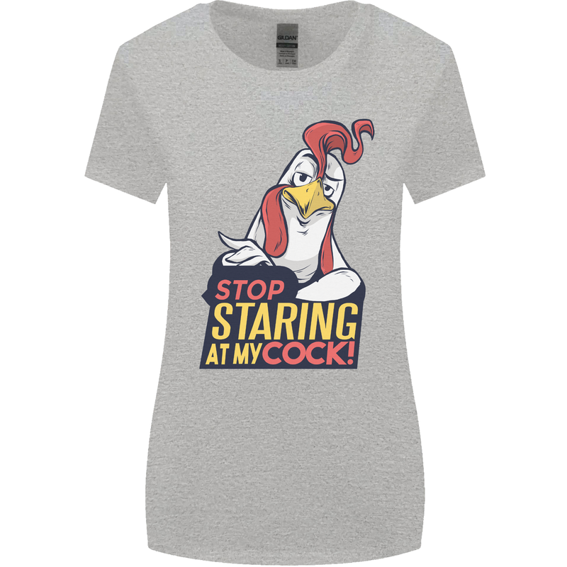 Stop Staring at My Cock Funny Rude Womens Wider Cut T-Shirt Sports Grey