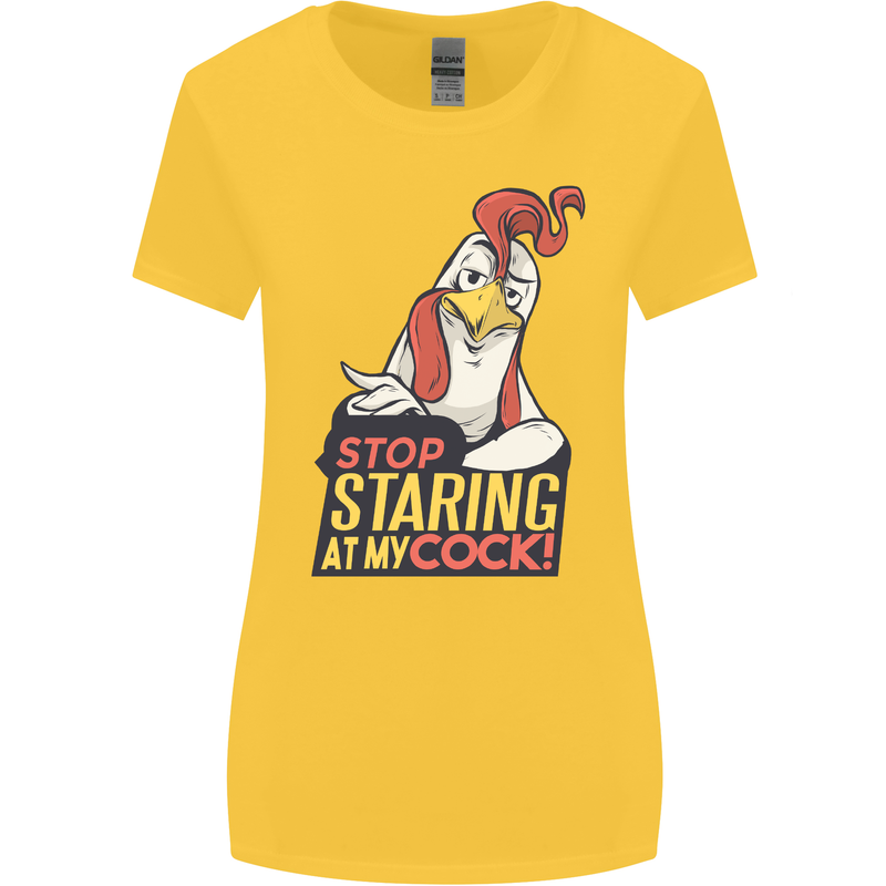 Stop Staring at My Cock Funny Rude Womens Wider Cut T-Shirt Yellow