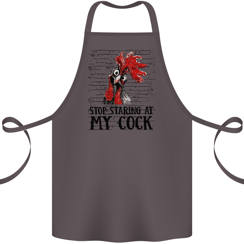 Stop Starring at My Cock Funny Rude Cotton Apron 100% Organic Dark Grey