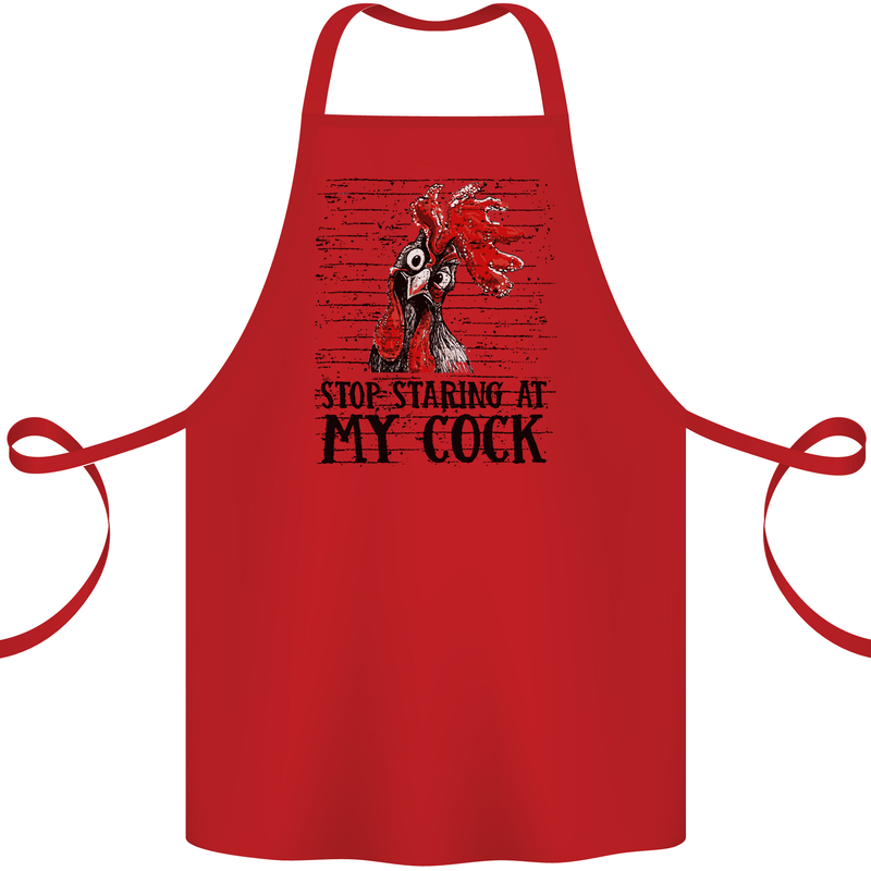 Stop Starring at My Cock Funny Rude Cotton Apron 100% Organic Red
