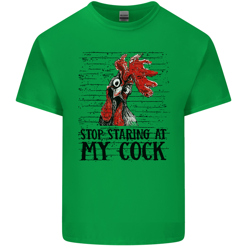 Stop Starring at My Cock Funny Rude Mens Cotton T-Shirt Tee Top Irish Green