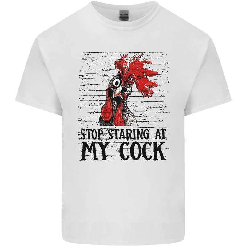 Stop Starring at My Cock Funny Rude Mens Cotton T-Shirt Tee Top White