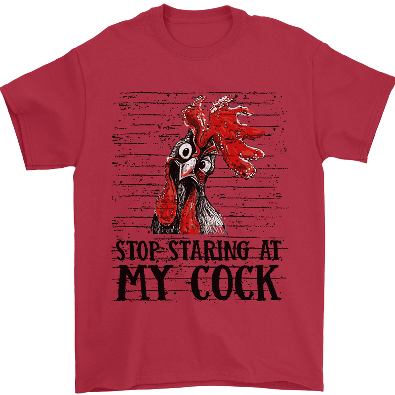 Stop Starring at My Cock Funny Rude Mens T-Shirt Cotton Gildan Red