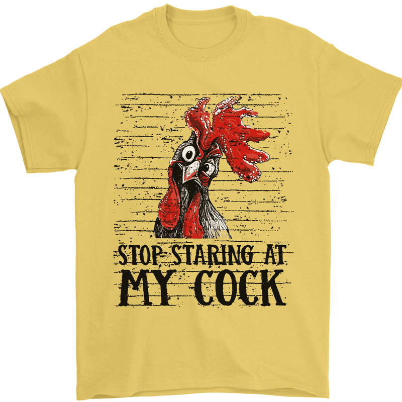 Stop Starring at My Cock Funny Rude Mens T-Shirt Cotton Gildan Yellow