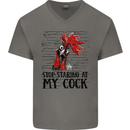Stop Starring at My Cock Funny Rude Mens V-Neck Cotton T-Shirt Charcoal