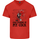 Stop Starring at My Cock Funny Rude Mens V-Neck Cotton T-Shirt Red