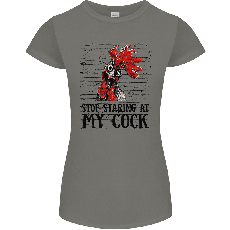 Stop Starring at My Cock Funny Rude Womens Petite Cut T-Shirt Charcoal