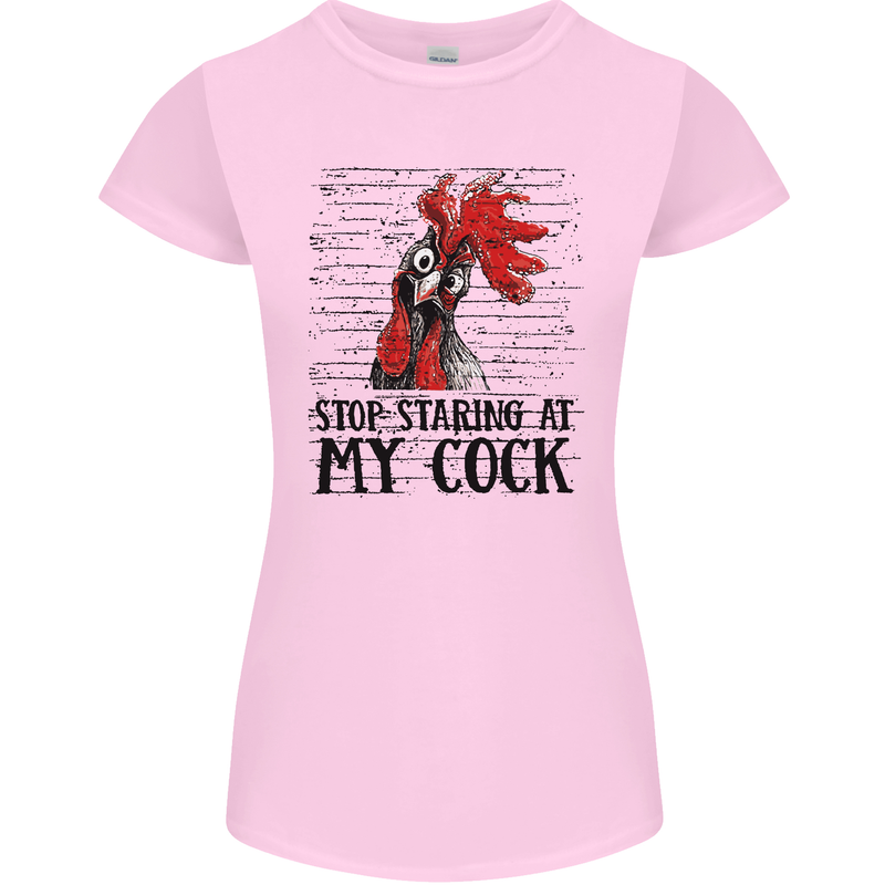 Stop Starring at My Cock Funny Rude Womens Petite Cut T-Shirt Light Pink
