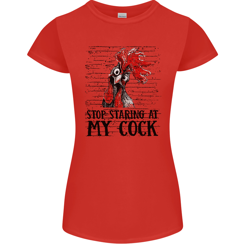 Stop Starring at My Cock Funny Rude Womens Petite Cut T-Shirt Red