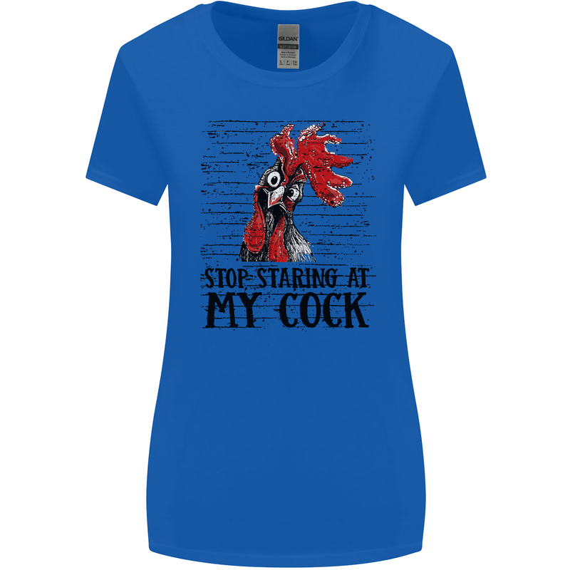 Stop Starring at My Cock Funny Rude Womens Wider Cut T-Shirt Royal Blue