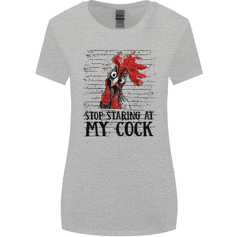Stop Starring at My Cock Funny Rude Womens Wider Cut T-Shirt Sports Grey