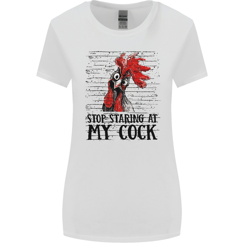 Stop Starring at My Cock Funny Rude Womens Wider Cut T-Shirt White
