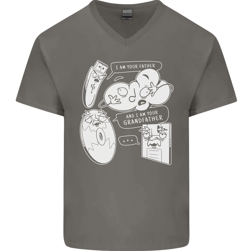 Storage Evolution HD Drive USB Stick CD Mens V-Neck Cotton T-Shirt Charcoal