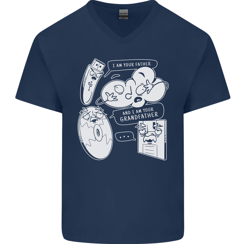 Storage Evolution HD Drive USB Stick CD Mens V-Neck Cotton T-Shirt Navy Blue