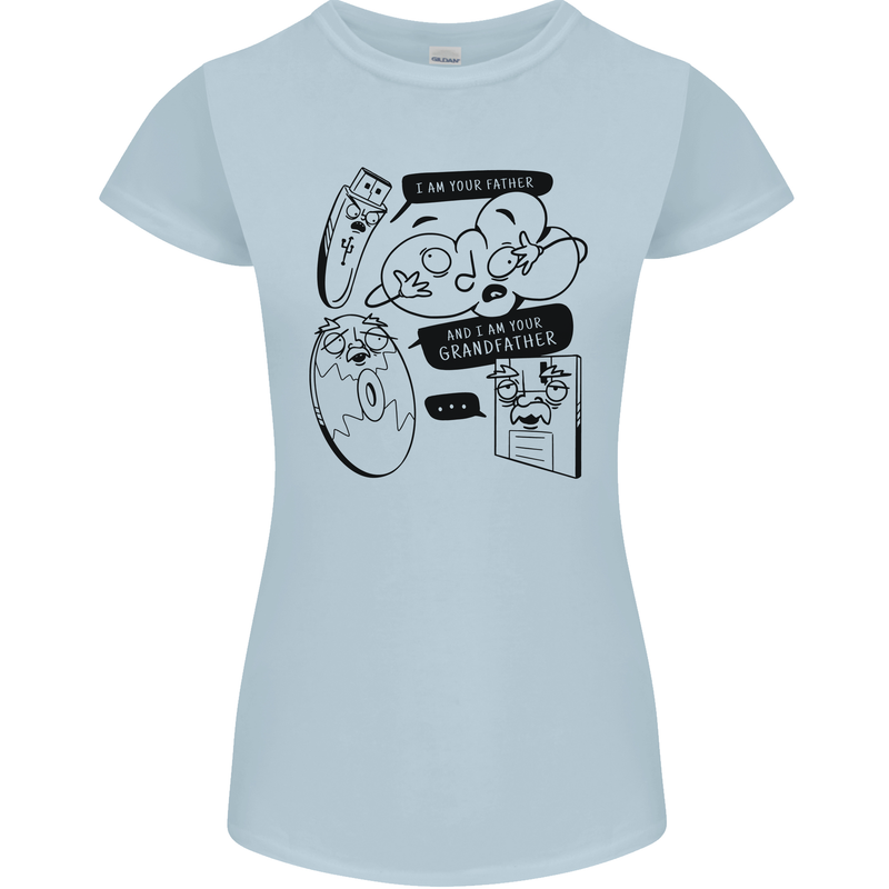 Storage Evolution HD Drive USB Stick CD Retro Womens Petite Cut T-Shirt Light Blue