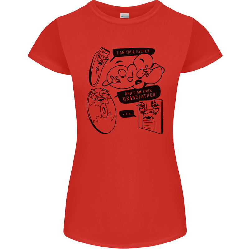 Storage Evolution HD Drive USB Stick CD Retro Womens Petite Cut T-Shirt Red