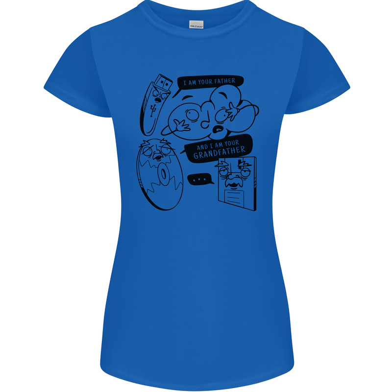 Storage Evolution HD Drive USB Stick CD Retro Womens Petite Cut T-Shirt Royal Blue