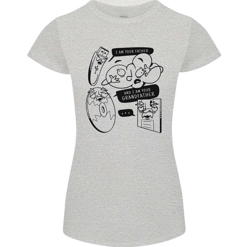 Storage Evolution HD Drive USB Stick CD Retro Womens Petite Cut T-Shirt Sports Grey