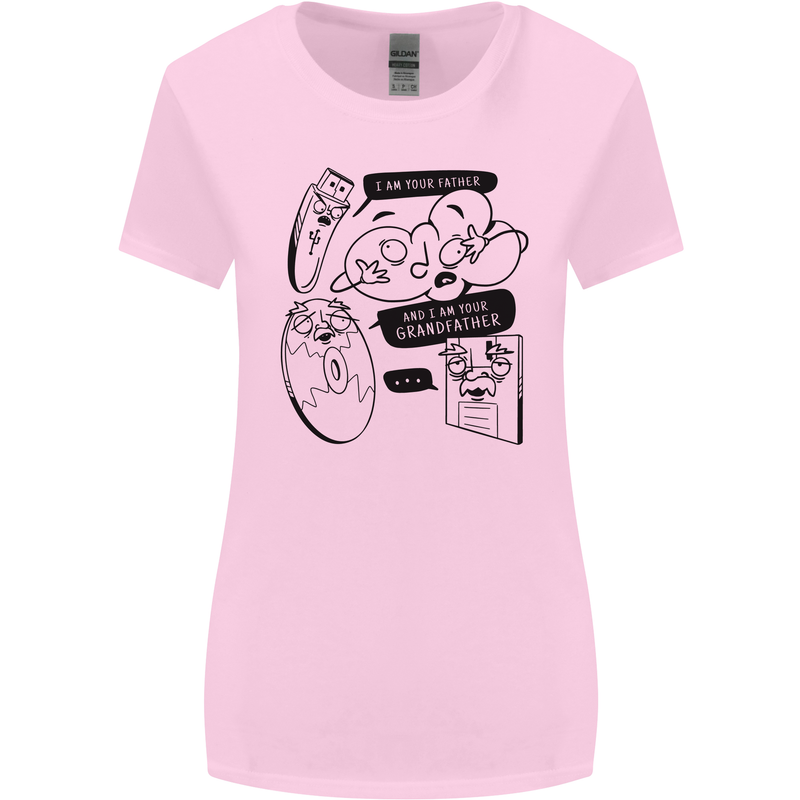 Storage Evolution HD Drive USB Stick CD Retro Womens Wider Cut T-Shirt Light Pink