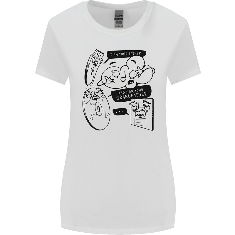 Storage Evolution HD Drive USB Stick CD Retro Womens Wider Cut T-Shirt White