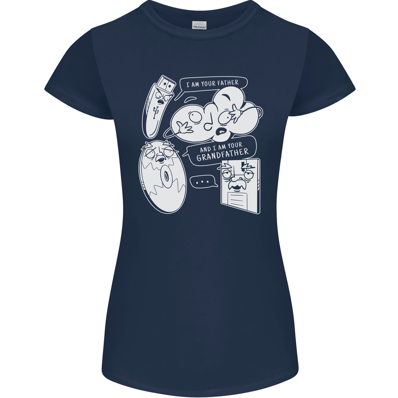Storage Evolution HD Drive USB Stick CD Womens Petite Cut T-Shirt Navy Blue