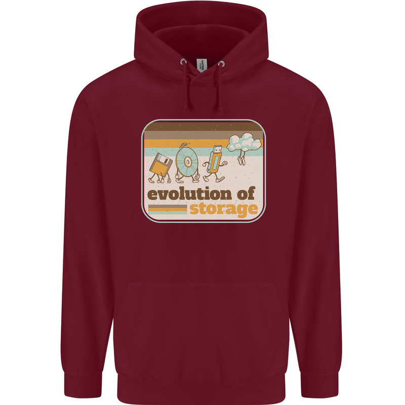Storage Evolution Retro CD HD Drive USB Stick Mens 80% Cotton Hoodie Maroon