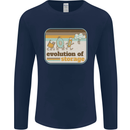 Storage Evolution Retro CD HD Drive USB Stick Mens Long Sleeve T-Shirt Navy Blue