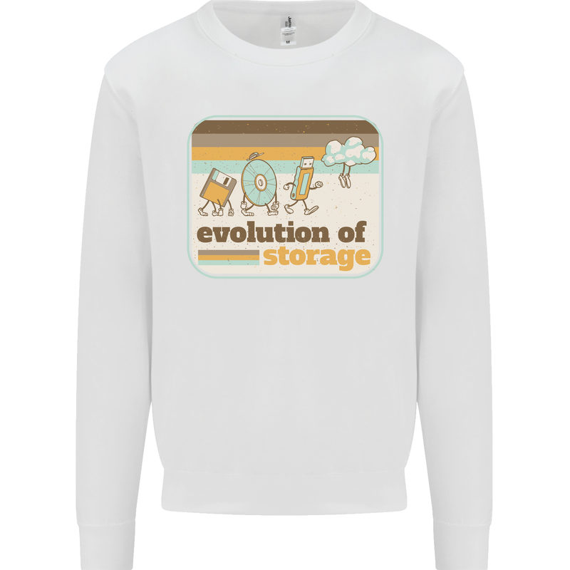 Storage Evolution Retro CD HD Drive USB Stick Mens Sweatshirt Jumper White