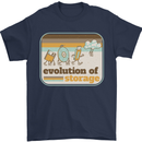 Storage Evolution Retro CD HD Drive USB Stick Mens T-Shirt 100% Cotton Navy Blue