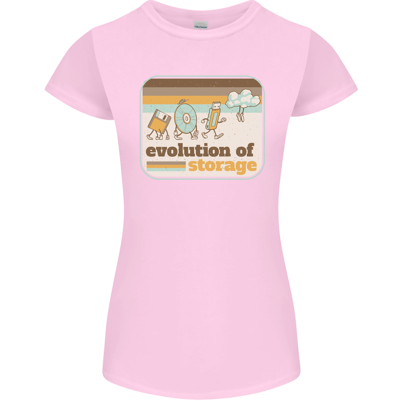 Storage Evolution Retro CD HD Drive USB Stick Womens Petite Cut T-Shirt Light Pink