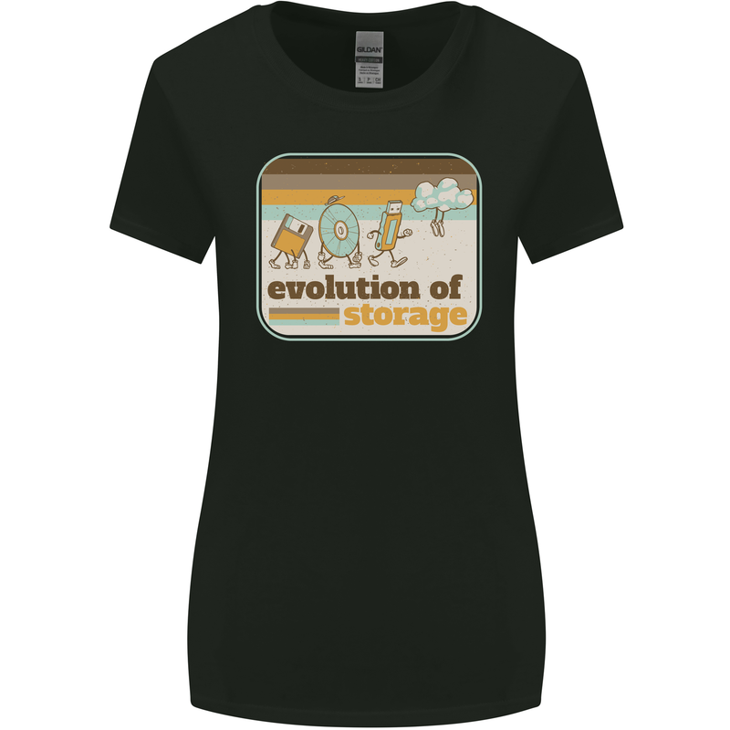 Storage Evolution Retro CD HD Drive USB Stick Womens Wider Cut T-Shirt Black