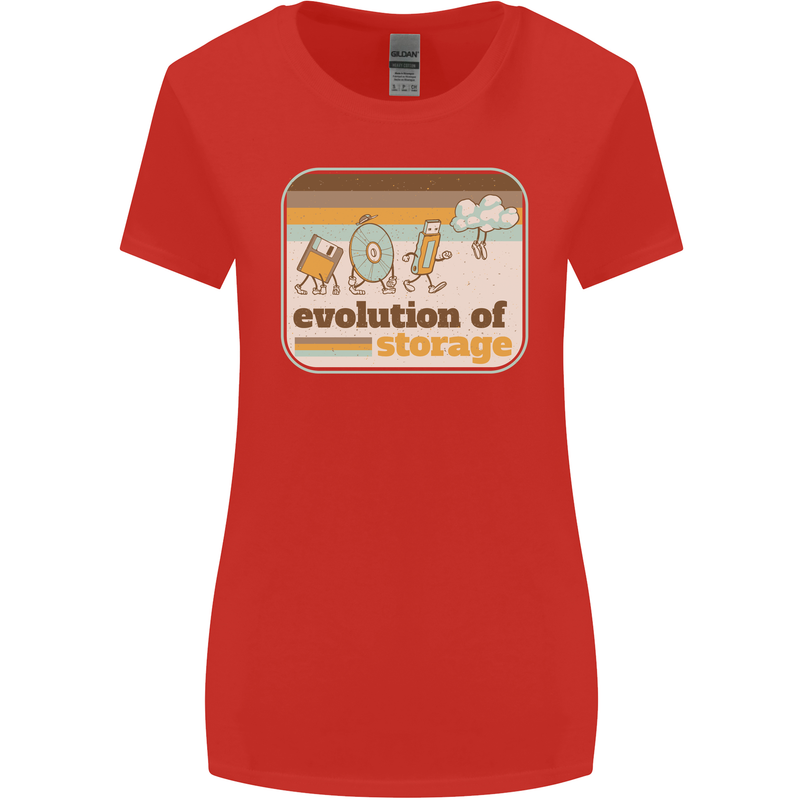 Storage Evolution Retro CD HD Drive USB Stick Womens Wider Cut T-Shirt Red