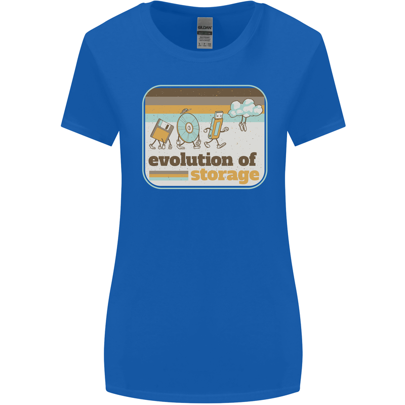 Storage Evolution Retro CD HD Drive USB Stick Womens Wider Cut T-Shirt Royal Blue