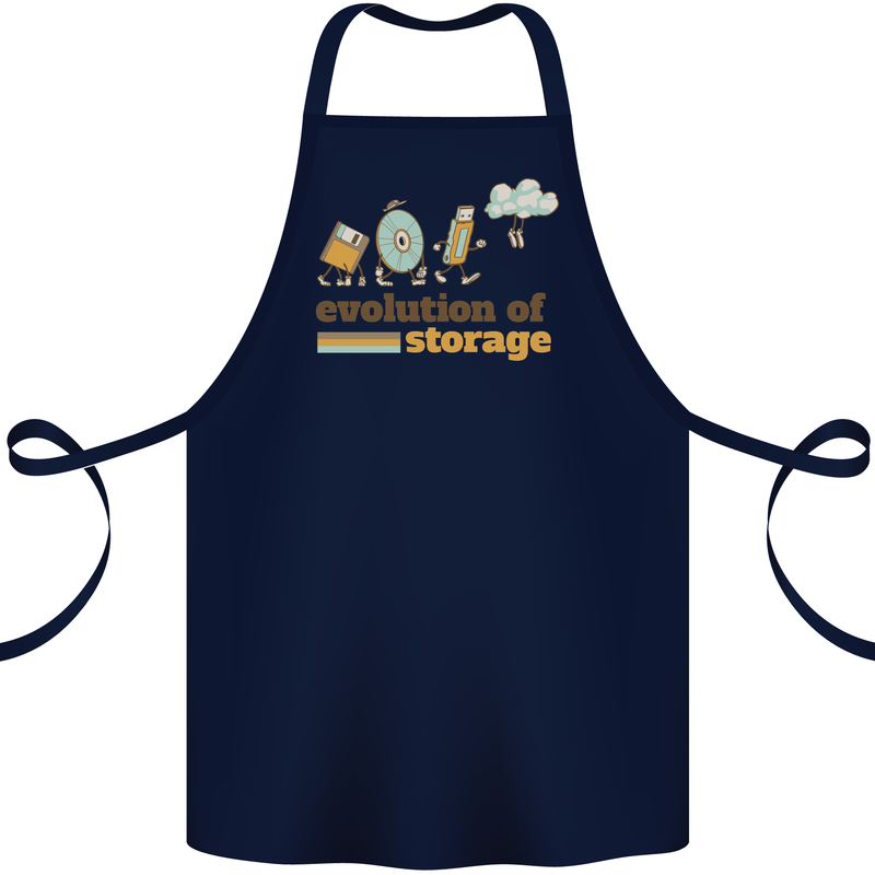 Storage Evolution Retro HD Drive USB Stick CD Cotton Apron 100% Organic Navy Blue